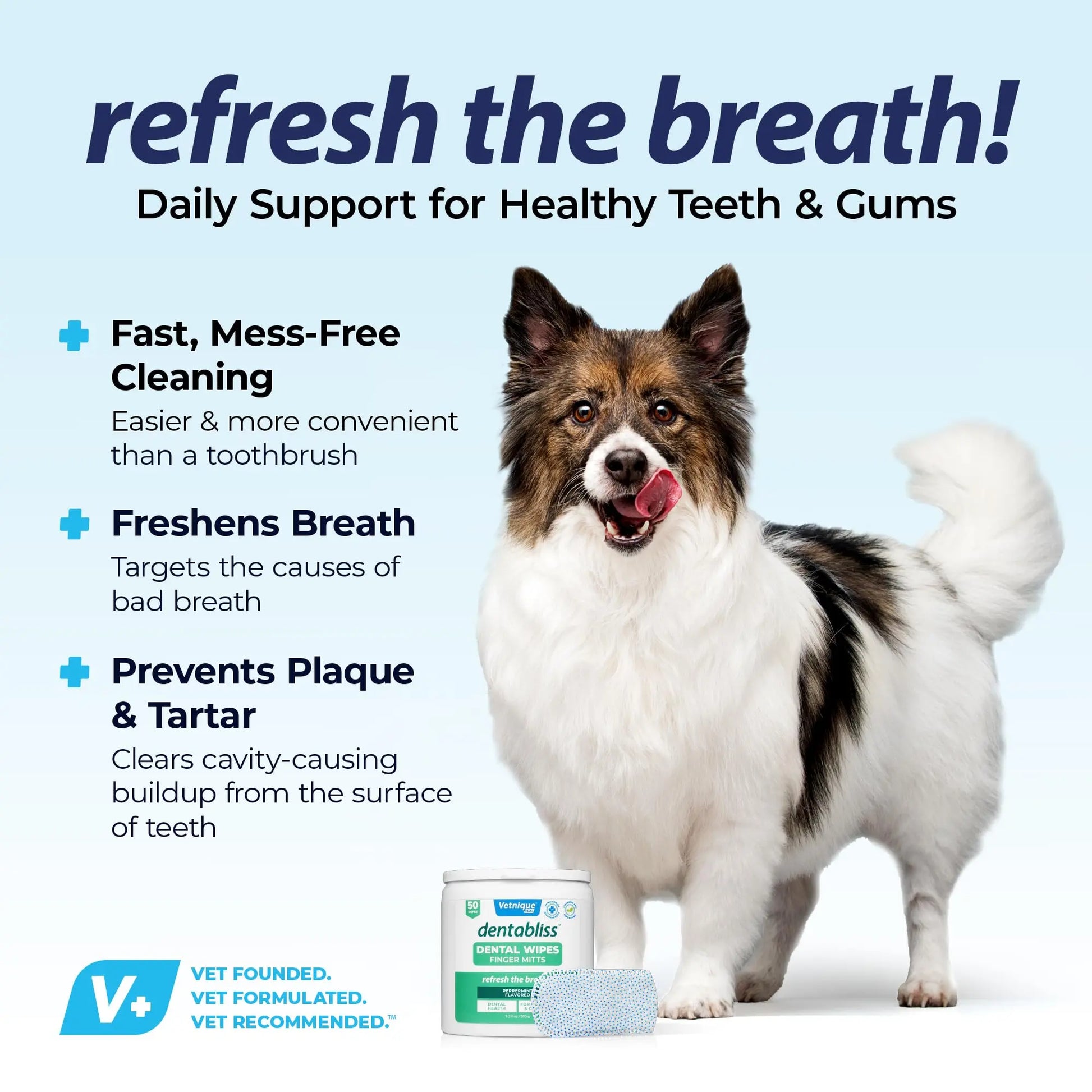 Vetnique Dentabliss - Dog Teeth Cleaning Finger Mitt Dental Wipe - Dog Plaque & Tartar Prevention with Brushing Beads - Flavored Dog Teeth Wipes, Dog Breath Freshener (Peppermint) - Planet First Market