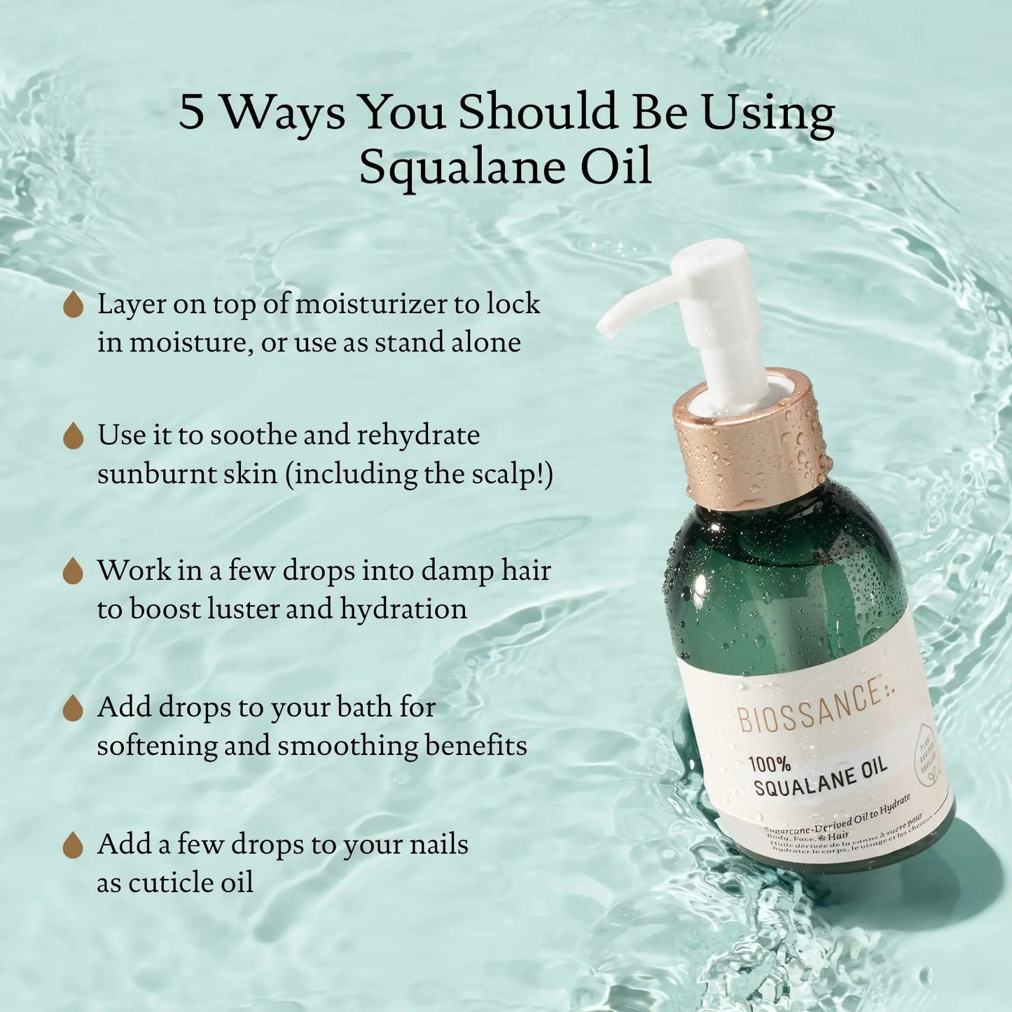 BIOSSANCE 100% Squalane Oil - Sustainable, Vegan Face Oil & Body Oil - Hydrating, Fast-Absorbing Moisturizer - Ideal for Oily Skin, Face, Hair - Organic Sugarcane-Derived Squalane, 3.3 ounces BIOSSANCE