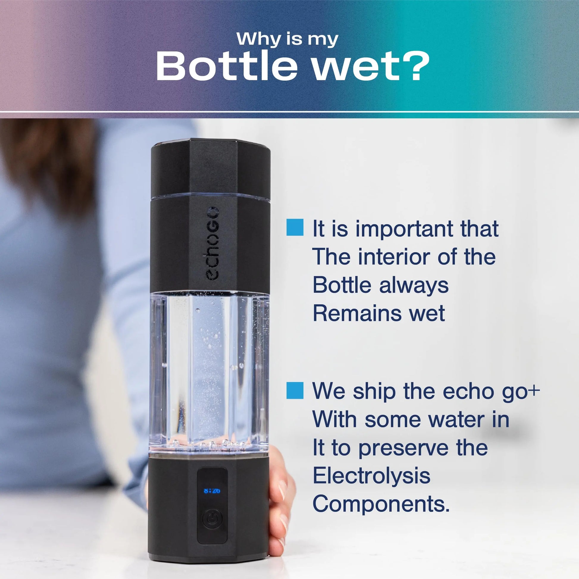 Echo Go+ Hydrogen Water Bottle - Water Ionizer Up to 4.5PPM - SPE & PEM Hydrogen Water Generator - Alternative to Hydrogen Water Pitcher - Black Hydrogenated Water Bottle - Planet First Market