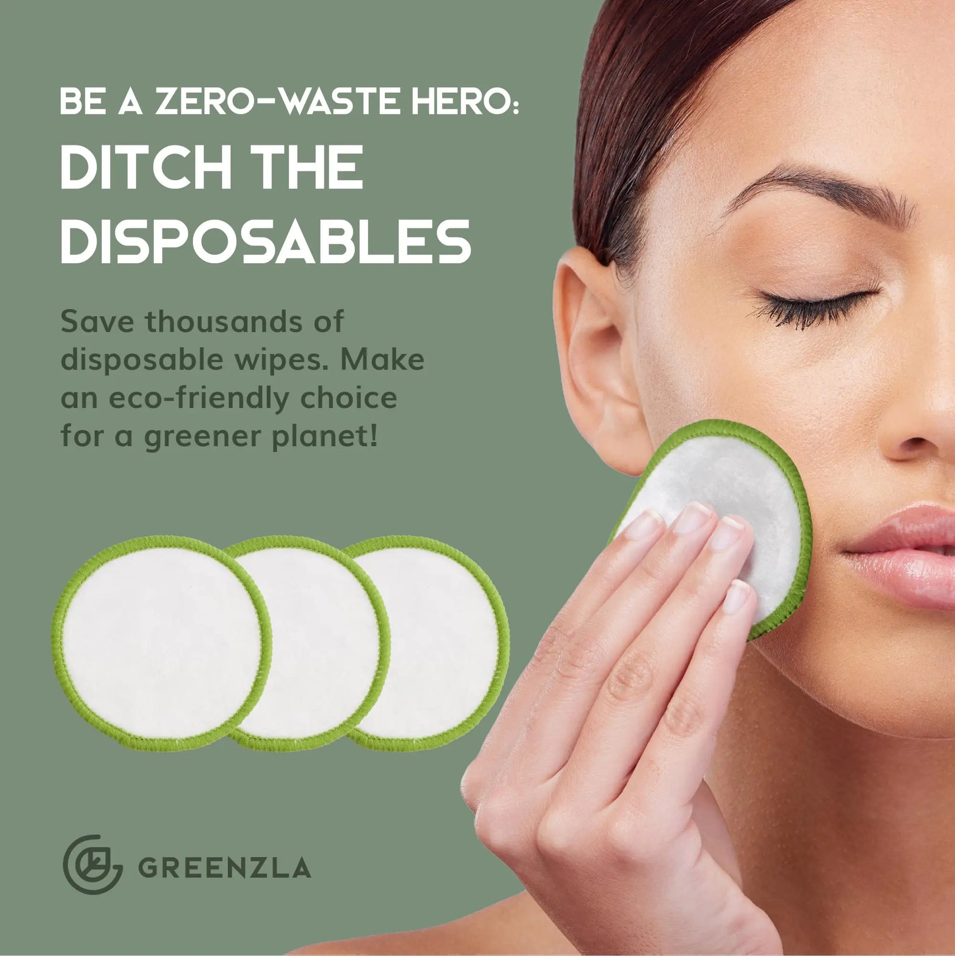 Greenzla Reusable Makeup Remover Pads, Washable Bamboo Cotton Rounds with Mesh Laundry Bag, Travel Pouch, Pad Holder - Reusable Cotton Rounds for All Skin Types - Perfect for Face Care, 20 Pack - Planet First Market