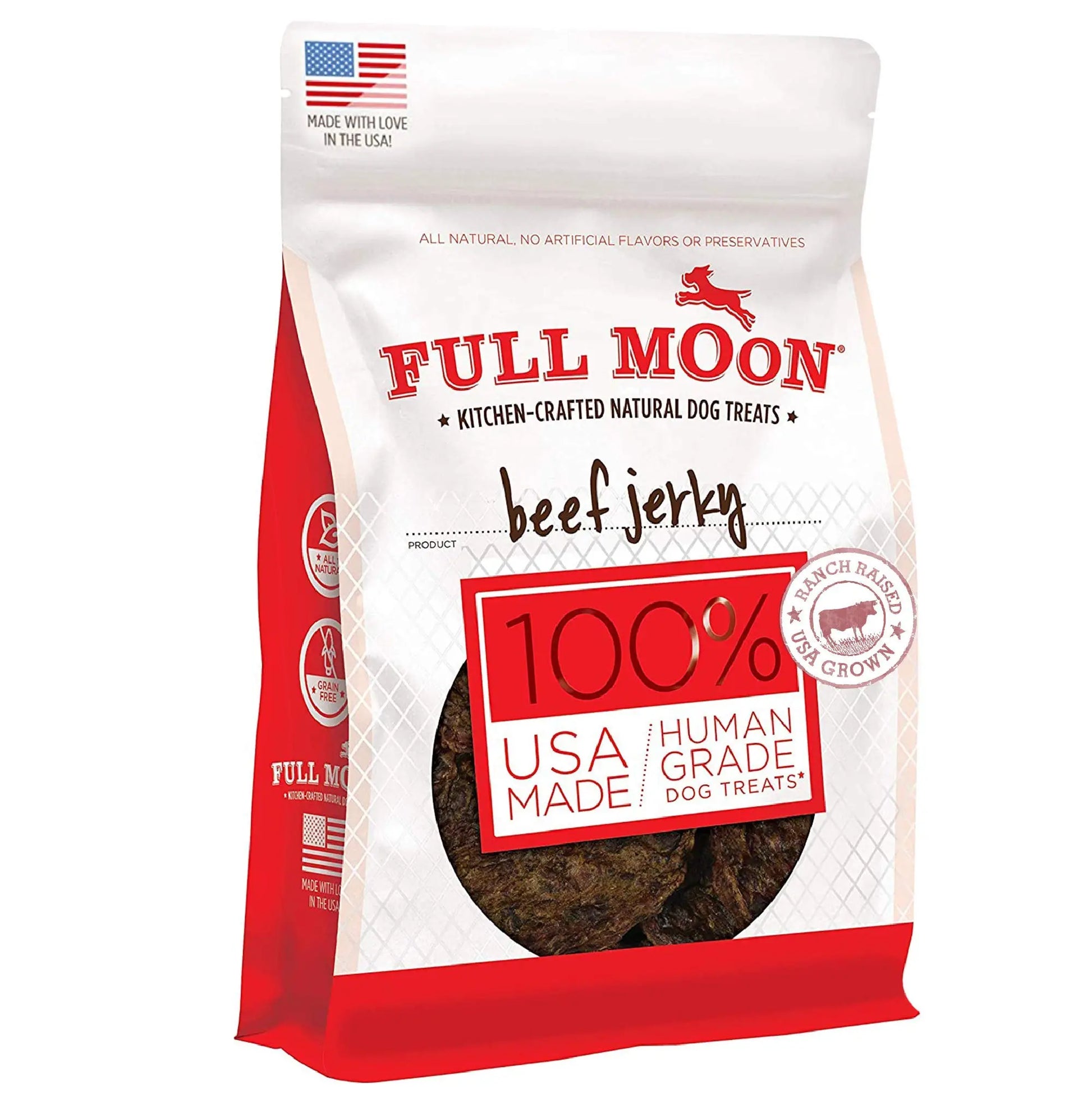 Full Moon Beef Jerky Healthy All Natural Dog Treats Human Grade Made in USA Grain Free 11 oz Full Moon