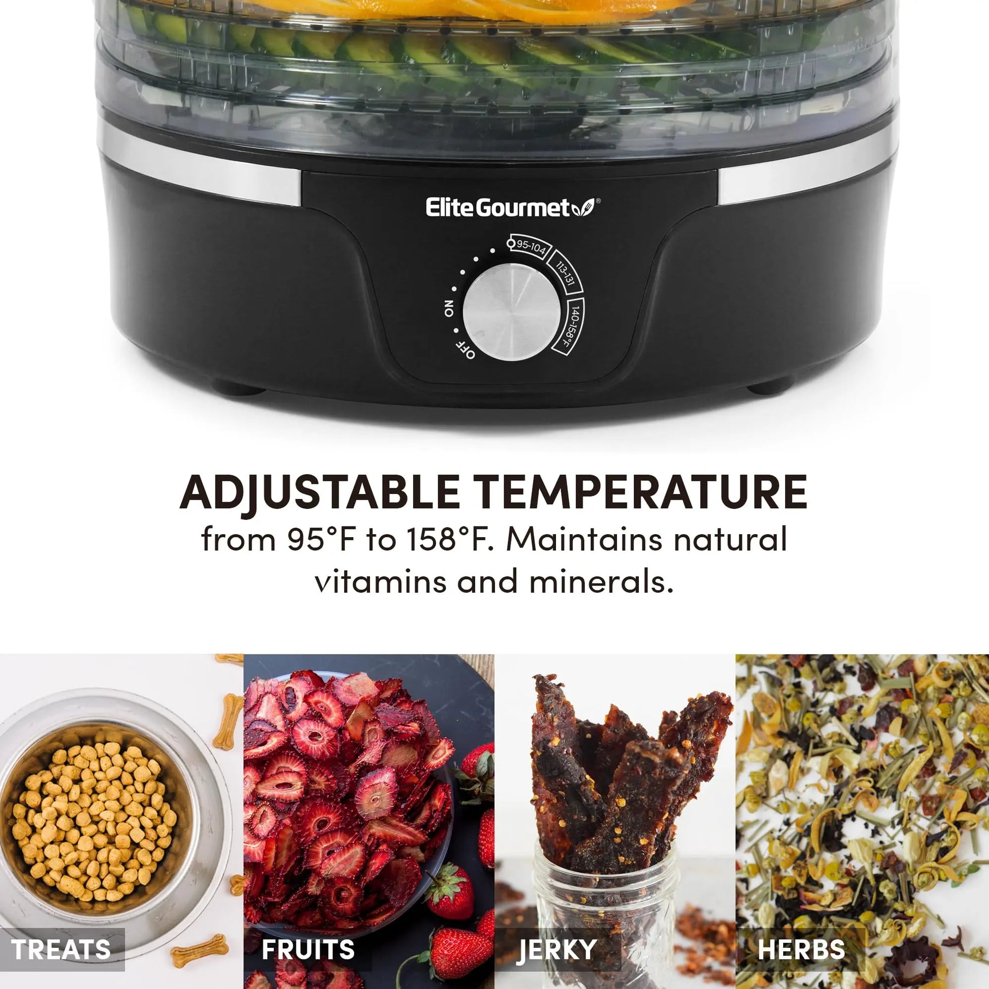 Elite Gourmet EFD319 Food Dehydrator, 5 BPA-Free 11.4" Trays Adjustable Temperature Controls, Jerky, Herbs, Fruit, Veggies, Dried Snacks, Black - Planet First Market