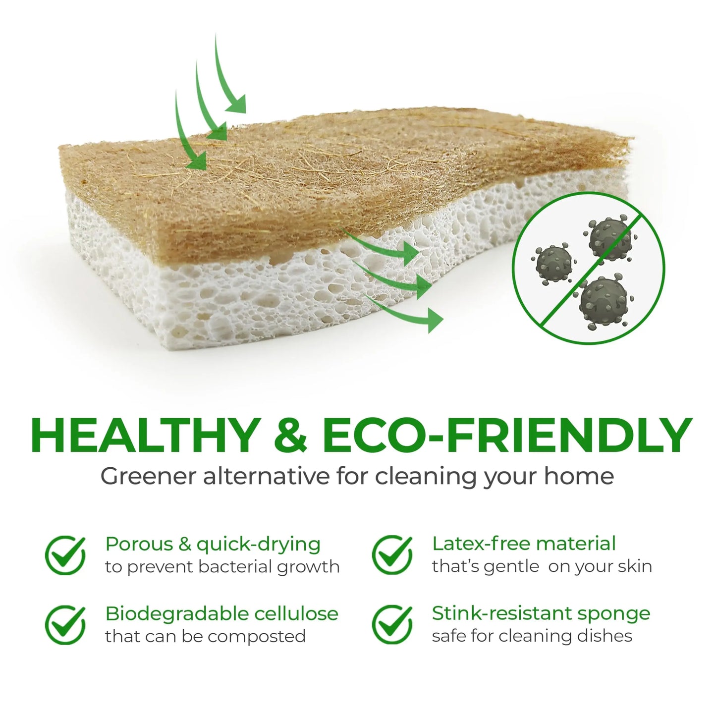 AIRNEX Natural Kitchen Sponge - Biodegradable Compostable Cellulose and Coconut Scrubber Sponge - Pack of 12 Eco Friendly Sponges for Dishes - Planet First Market