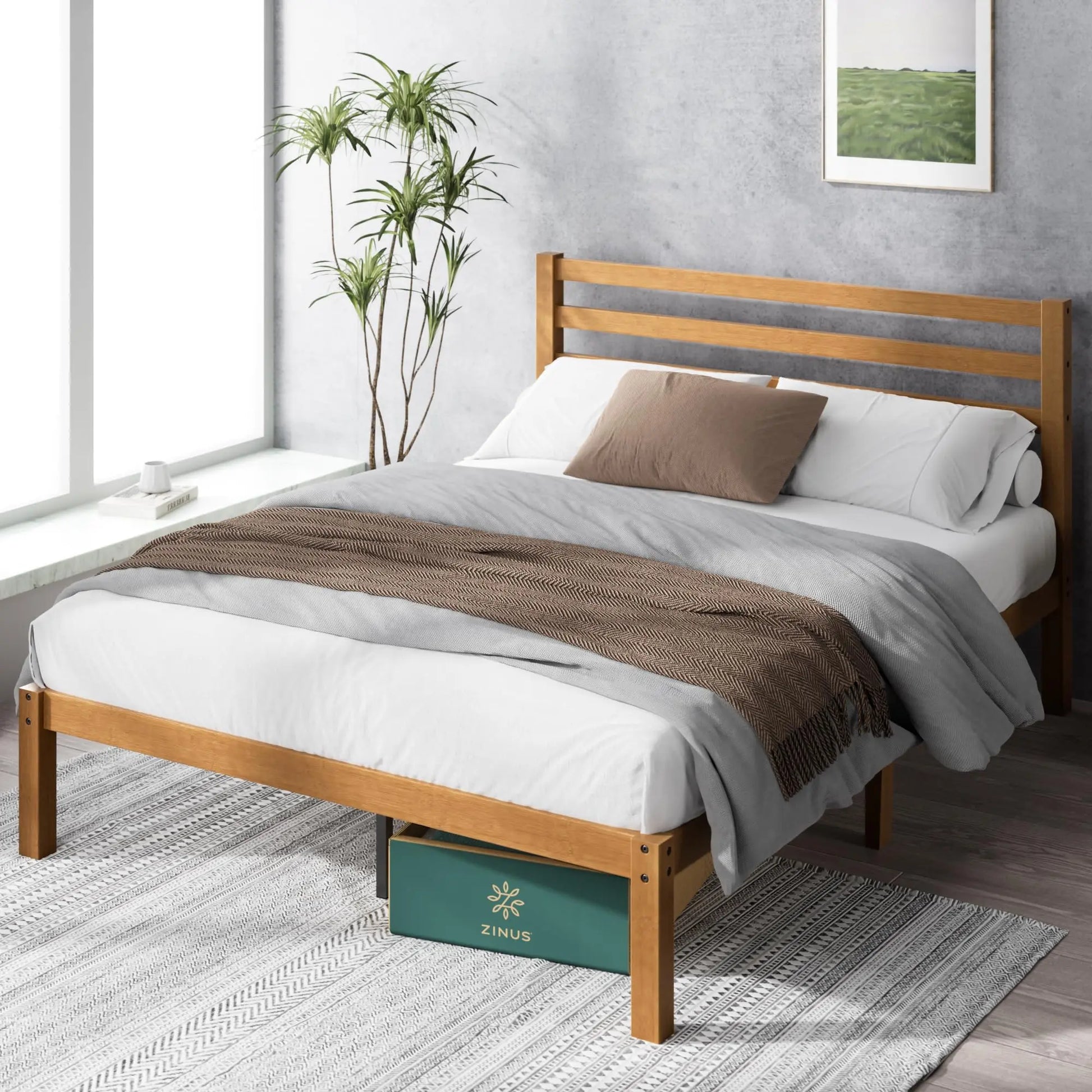 Zinus Leah Bamboo Platform Bed Frame with Headboard, No Box Spring Needed, Wood Slat Support, Easy Assembly, Queen - Planet First Market