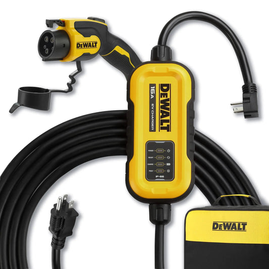 DEWALT Level 1 & 2 Portable Electric Vehicle (EV) Charger, 16 Amps, 120-240V, CSA Certified Indoor/Outdoor, NEMA 6-20 with 5-15 Adapter Included, 25 ft. Cable, 2024 Model - Planet First Market