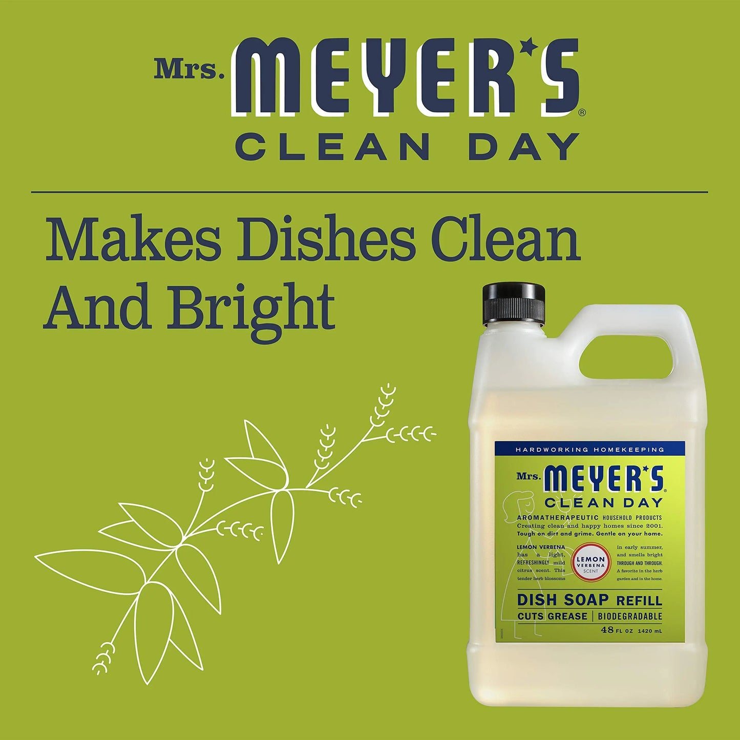 Mrs. Meyer's Liquid Dish Soap Refill, Biodegradable Formula, Lemon Verbena, 48 fl. oz - Planet First Market