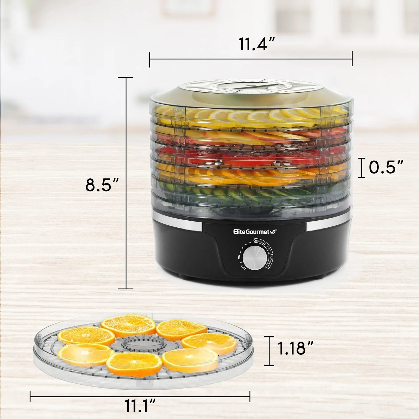 Elite Gourmet EFD319 Food Dehydrator, 5 BPA-Free 11.4" Trays Adjustable Temperature Controls, Jerky, Herbs, Fruit, Veggies, Dried Snacks, Black - Planet First Market