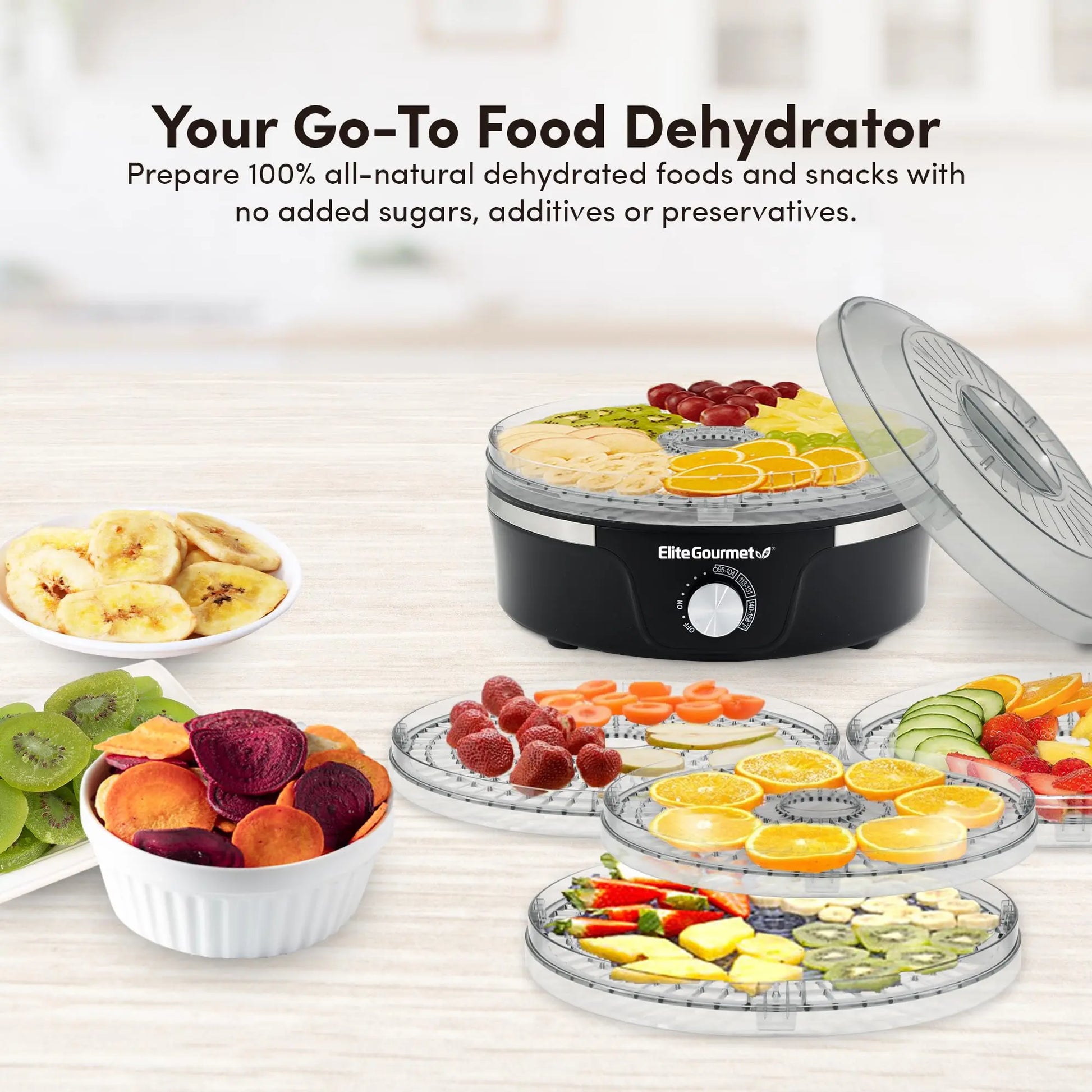 Elite Gourmet EFD319 Food Dehydrator, 5 BPA-Free 11.4" Trays Adjustable Temperature Controls, Jerky, Herbs, Fruit, Veggies, Dried Snacks, Black - Planet First Market