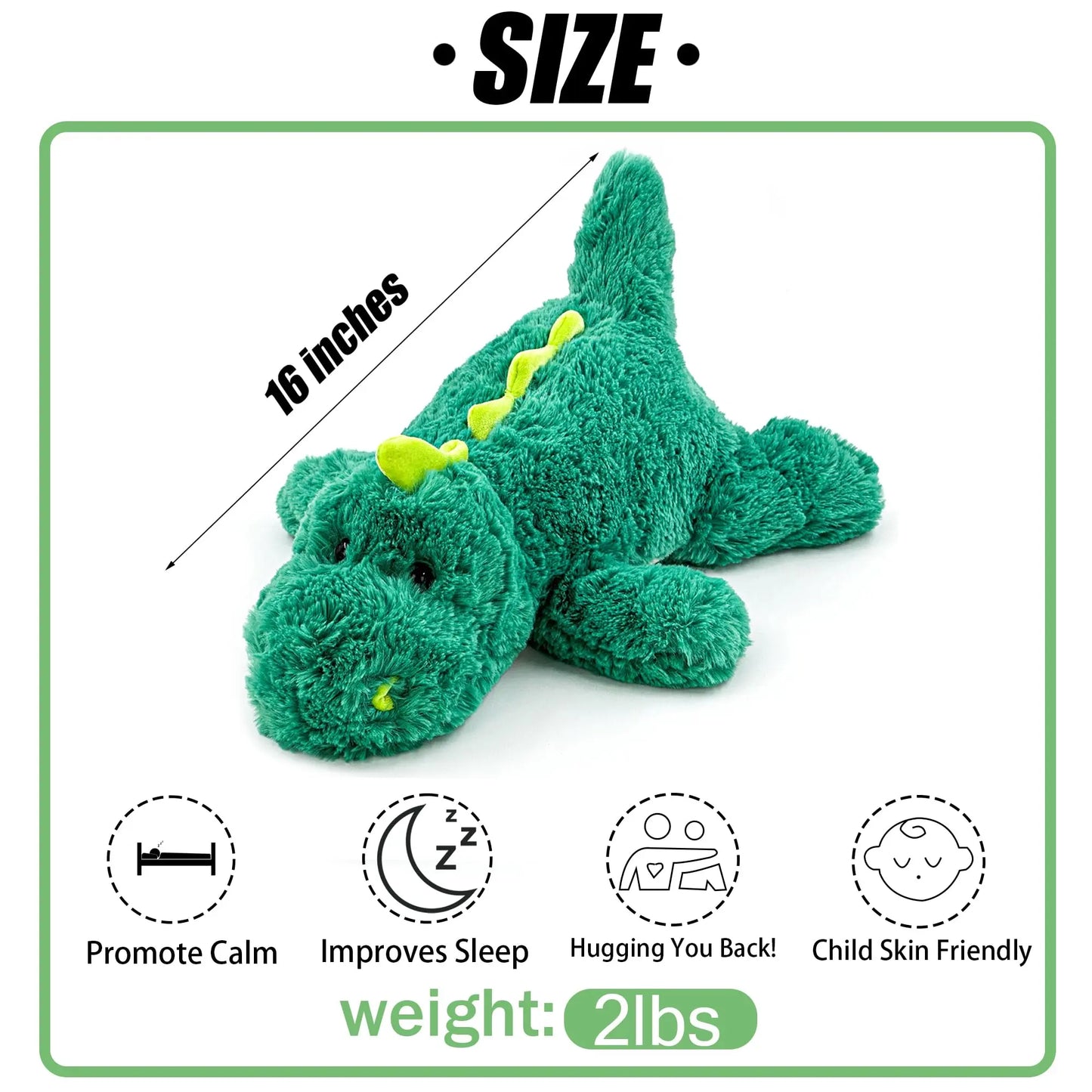 YOUBLEK 16" | 2 Pounds Green Dinosaur Weighted Stuffed Animals,Sensory Comfort Plush Throw Pillow Toy,Kawaii Plushies Hugging Toy Gifts for Kids & Adults (Dinosaur, 16 inch 2 Pounds) YOUBLEK