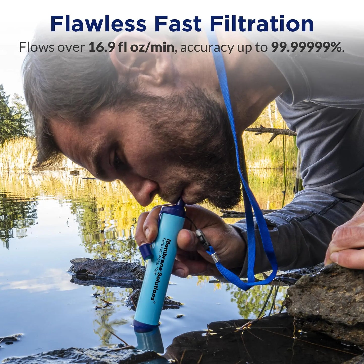 Membrane Solutions Portable Water Filter Straw Filtration Straw Purifier Survival Gear for Hiking, Camping, Travel, and Emergency, Blue, 4 pack - Planet First Market