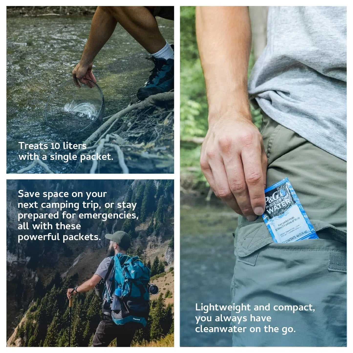 P&G Purifier of Water Portable Water Purifier Packets. Emergency Water Filter Purification Powder Packs for Camping, Hiking, Backpacking, Hunting, and Traveling. (12 Packets) - Planet First Market