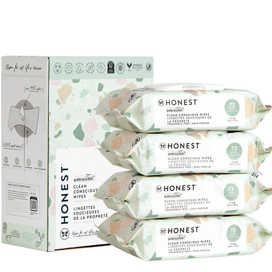 The Honest Company Clean Conscious Unscented Wipes | Over 99% Water, Compostable, Plant-Based, Baby Wipes | Hypoallergenic for Sensitive Skin, EWG Verified | Geo Mood, 288 Count - Planet First Market