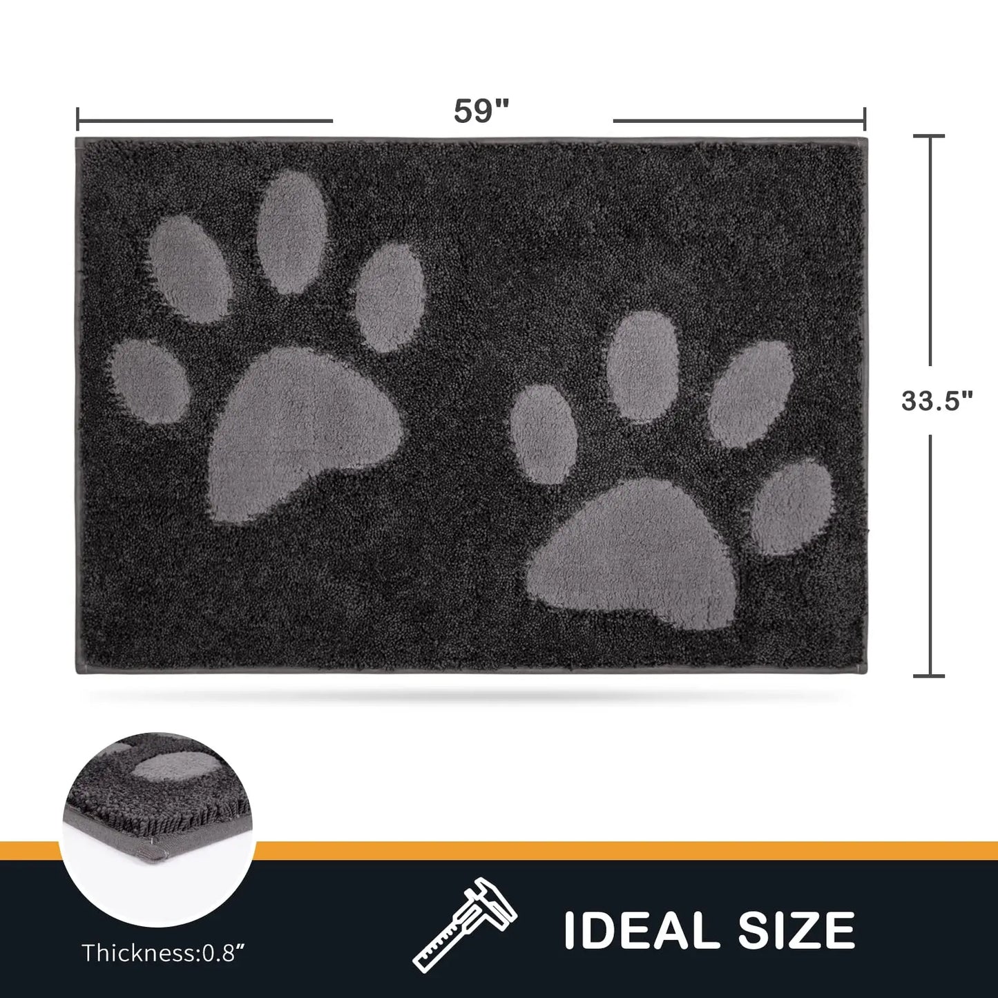 PURRUGS Dirt Trapper Door Mat 33.5" x 59", Non-Skid/Slip Machine Washable Microfiber Entryway Rug, Dog Door Mat, Super Absorbent Welcome Mat for Muddy Wet Shoes and Paws, Charcoal - Planet First Market