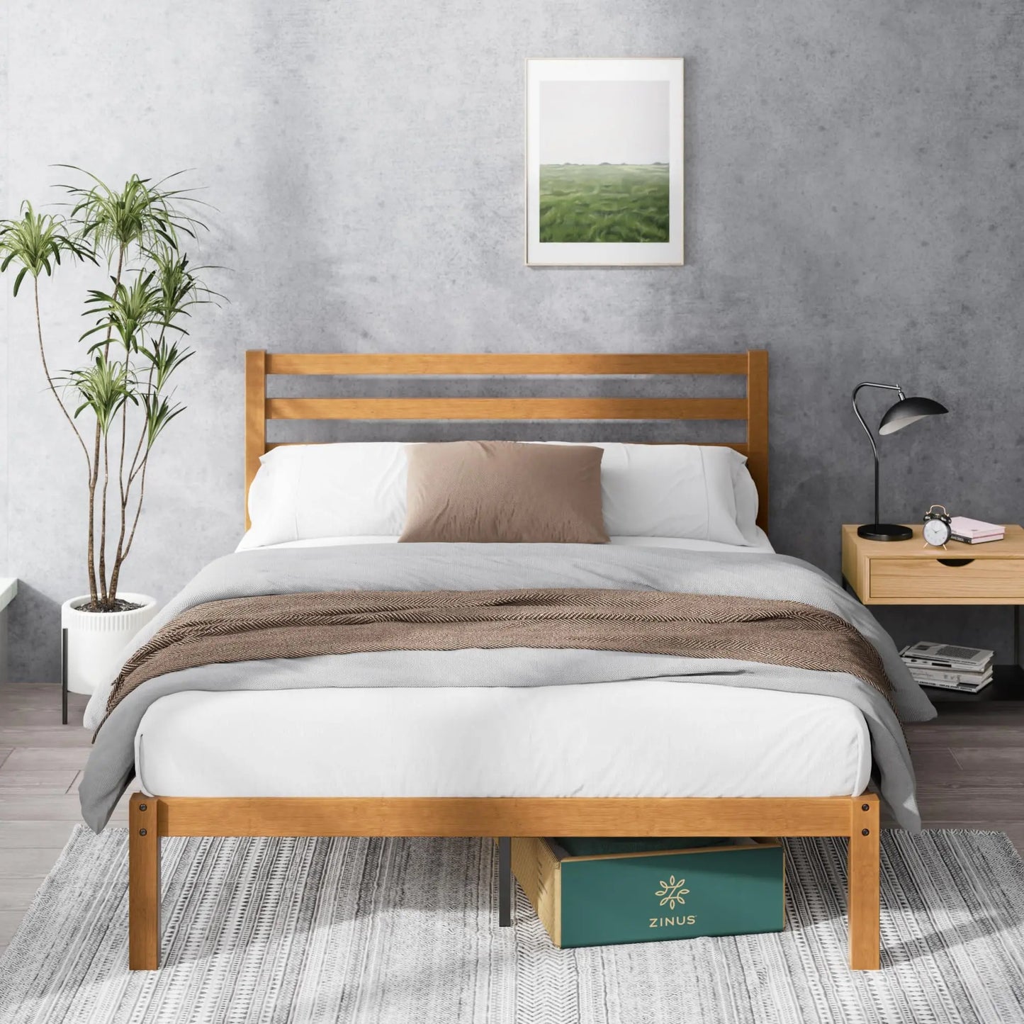 Zinus Leah Bamboo Platform Bed Frame with Headboard, No Box Spring Needed, Wood Slat Support, Easy Assembly, Queen - Planet First Market