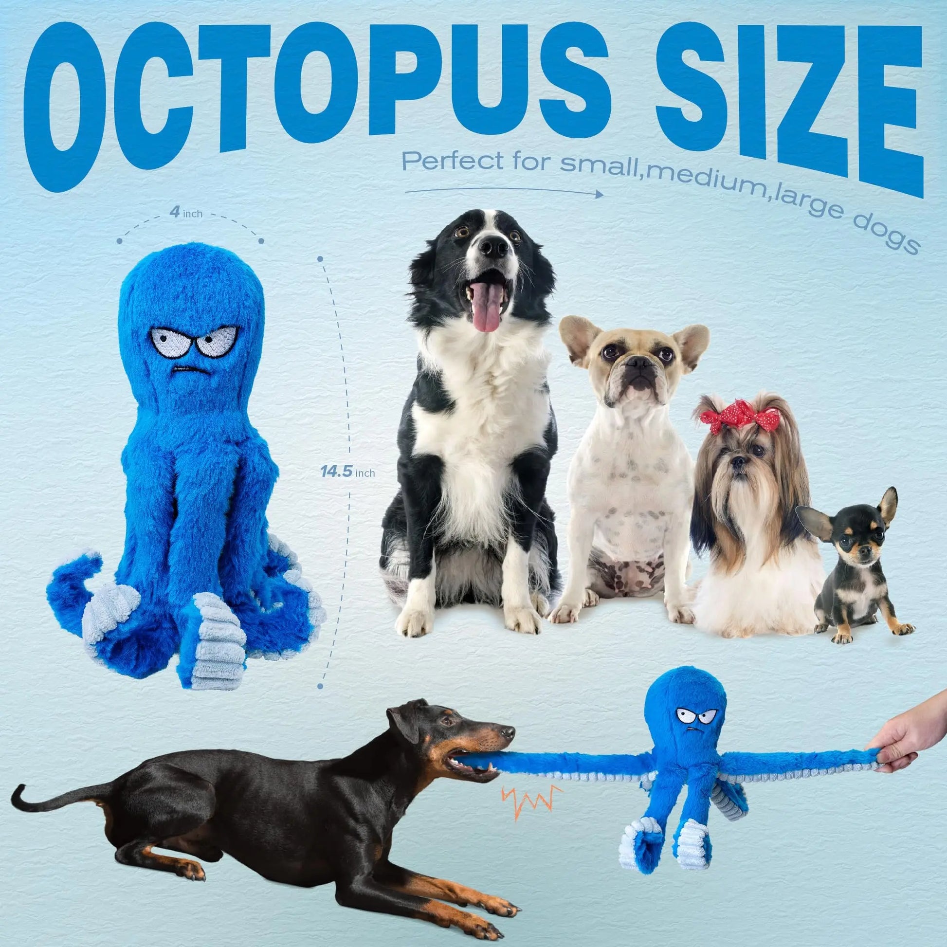 LEGEND SANDY Tough Dog Toys, Stuffed Dog Chew Toys, Large Dog Toys to Keep Them Busy, Interactive Dog Toys, Squeaky Dog Toys, Tug of War Dog Toy, Crinkle Dog Toy (Blue Octopus) - Planet First Market