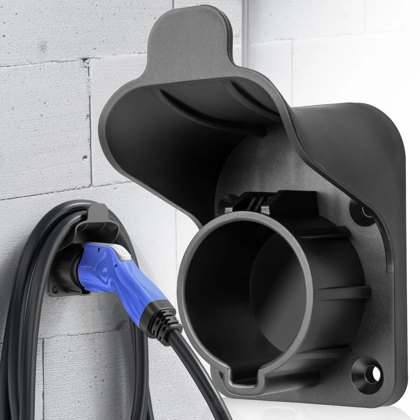 MECMO EV Charger Holder Waterproof for SAE J1772, Wall Mount Nozzle Holster Dock for Indoor Outdoor, Electric Vehicle EVSE PHEV Charging Plug Cable Hanger Cord Organizer, PC Heat Resistance -22~122℉ - Planet First Market