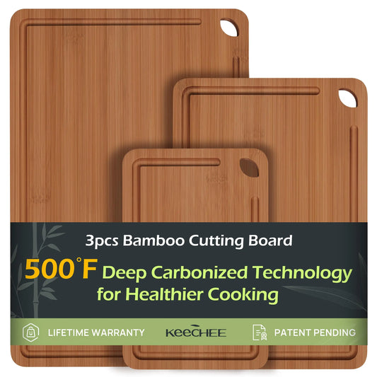 Bamboo Cutting Board, Durable Wood Cutting Boards for Kitchen with Deep Juice Grooves & Built-in Handles, Ideal Charcuterie & Chopping for Meat, Vegetables and Fruits Ideas Kitchen Gift for Home Cooks keechee