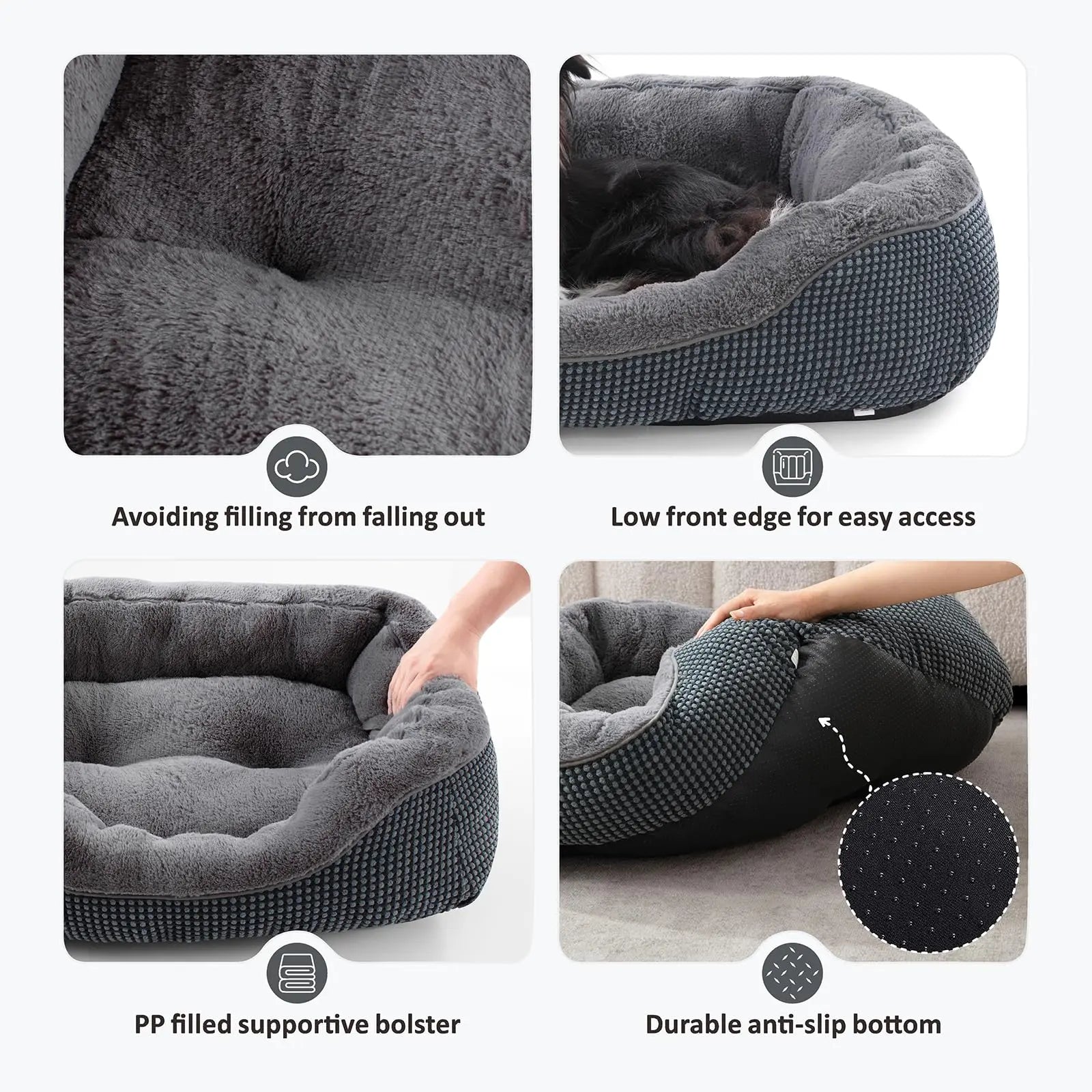 INVENHO Large Dog Beds for Large Dogs Washable, Rectangle Dog Beds Large Sized Dog, Orthopedic Dog Bed, Warming Soft Sleeping Puppy Bed Durable Pet Bed with Anti-Slip Bottom L(35"x25"x10") - Planet First Market