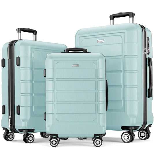 SHOWKOO Luggage Sets Expandable PC+ABS Durable Suitcase Double Wheels TSA Lock Mint Green - Planet First Market