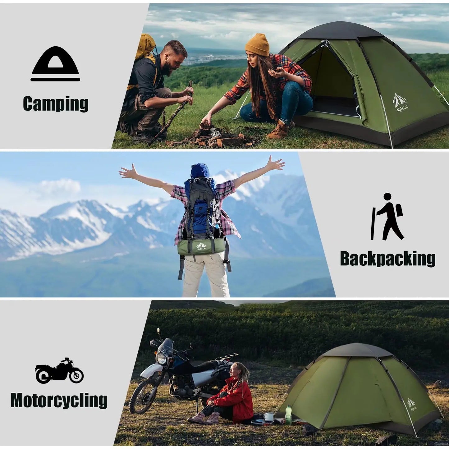 Night Cat Backpacking Tent for One 1 to 2 Persons Lightweight Waterproof Camping Hiking Tent for Adults Kids Scouts Easy Setup Single Layer 2.2x1.2m Night Cat