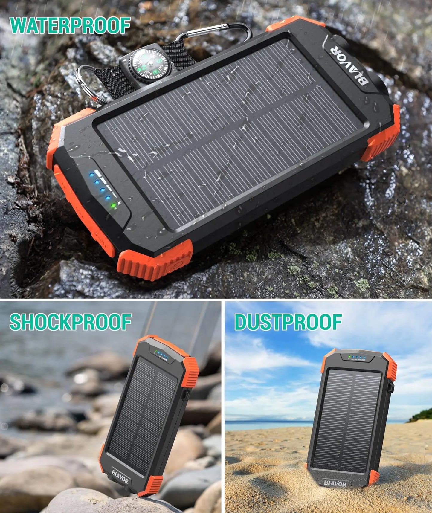 BLAVOR Solar Charger Power Bank 10,000mAh, Portable Wireless Charger, 20W Fast Charging External Battery Pack with USB C for Cell Phones, Solar Panel Charger with Dual Flashlight for Camping - Planet First Market