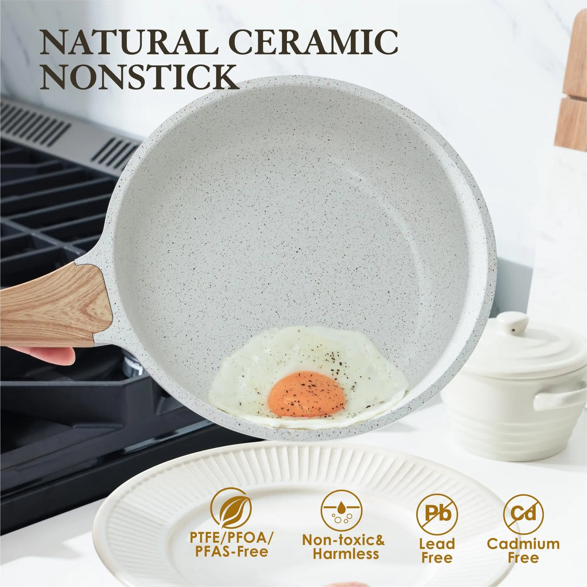 SENSARTE Nonstick Ceramic Frying Pan Skillet, 8-Inch Omelet Pan, Healthy Non Toxic Chef Pan, Induction Compatible Egg Pan with Heat Resistant Handle, PFAS-Free, White - Planet First Market