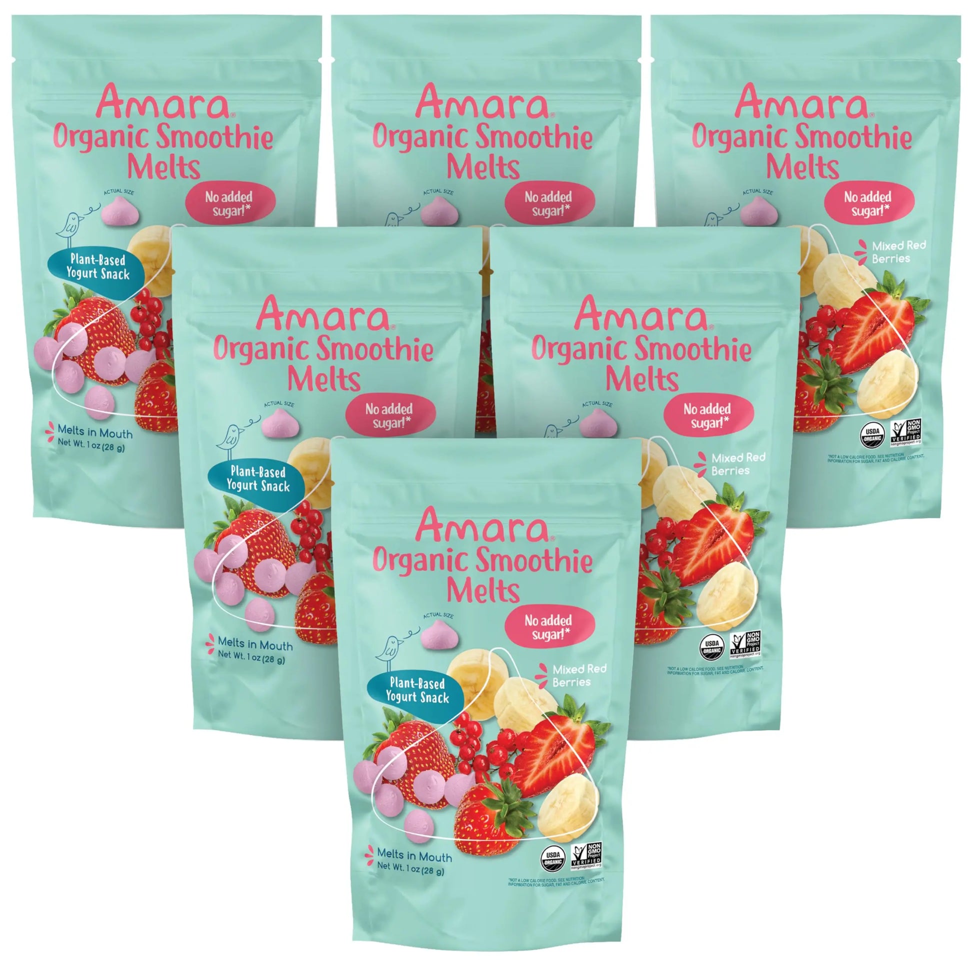 Amara Smoothie Melts - Mixed Red Berries - Baby Snacks Made With Fruits and Vegetables - Healthy Toddler Snacks For Your Kids Lunch Box - Organic Plant Based Yogurt Melts - 6 Resealable Bags - Planet First Market