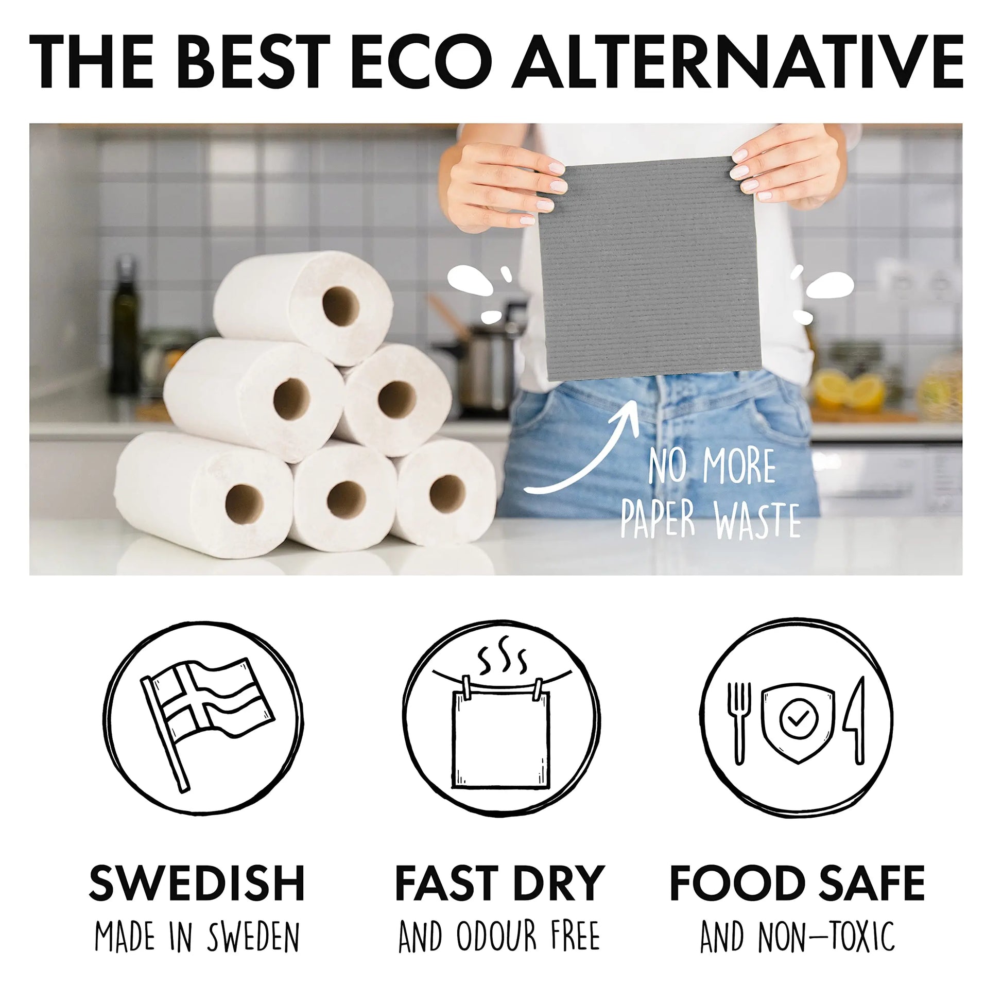 SUPERSCANDI Swedish Dish Cloth 10 Pack Eco Friendly Reusable Sustainable Biodegradable Cellulose Dish Cloths Kitchen Dish Rags Washing Wipes Paper Towel Replacement Washcloths (10 Pack Grey) - Planet First Market