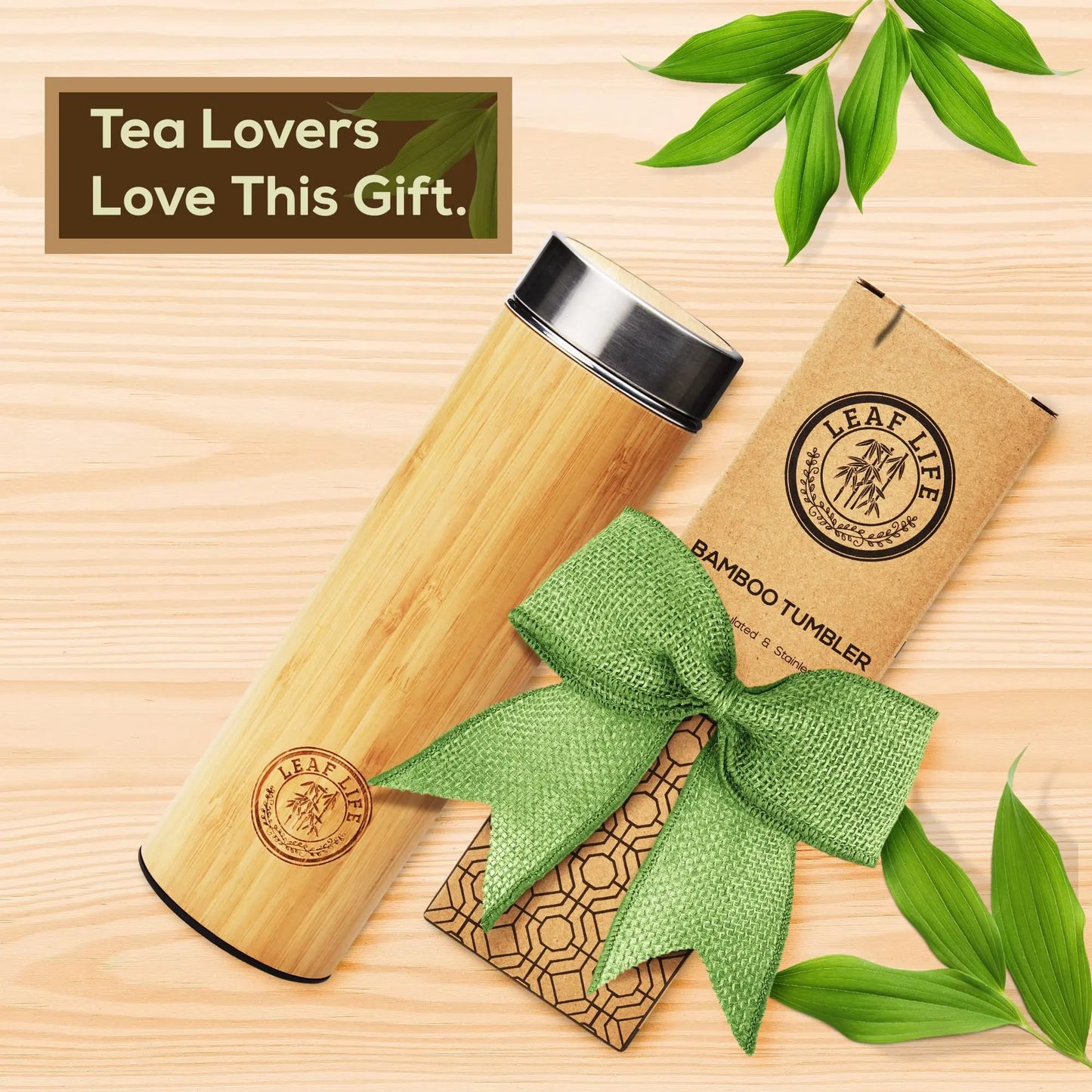 LeafLife Premium Bamboo Tea Bottle for Loose Tea - Tea Infuser Bottle - Tea Gifts - Insulated Water Bottle/Coffee Tumbler/Tea Thermos - Tea Gift Set, Tea Accessories - Tea Tumbler 17oz - Planet First Market