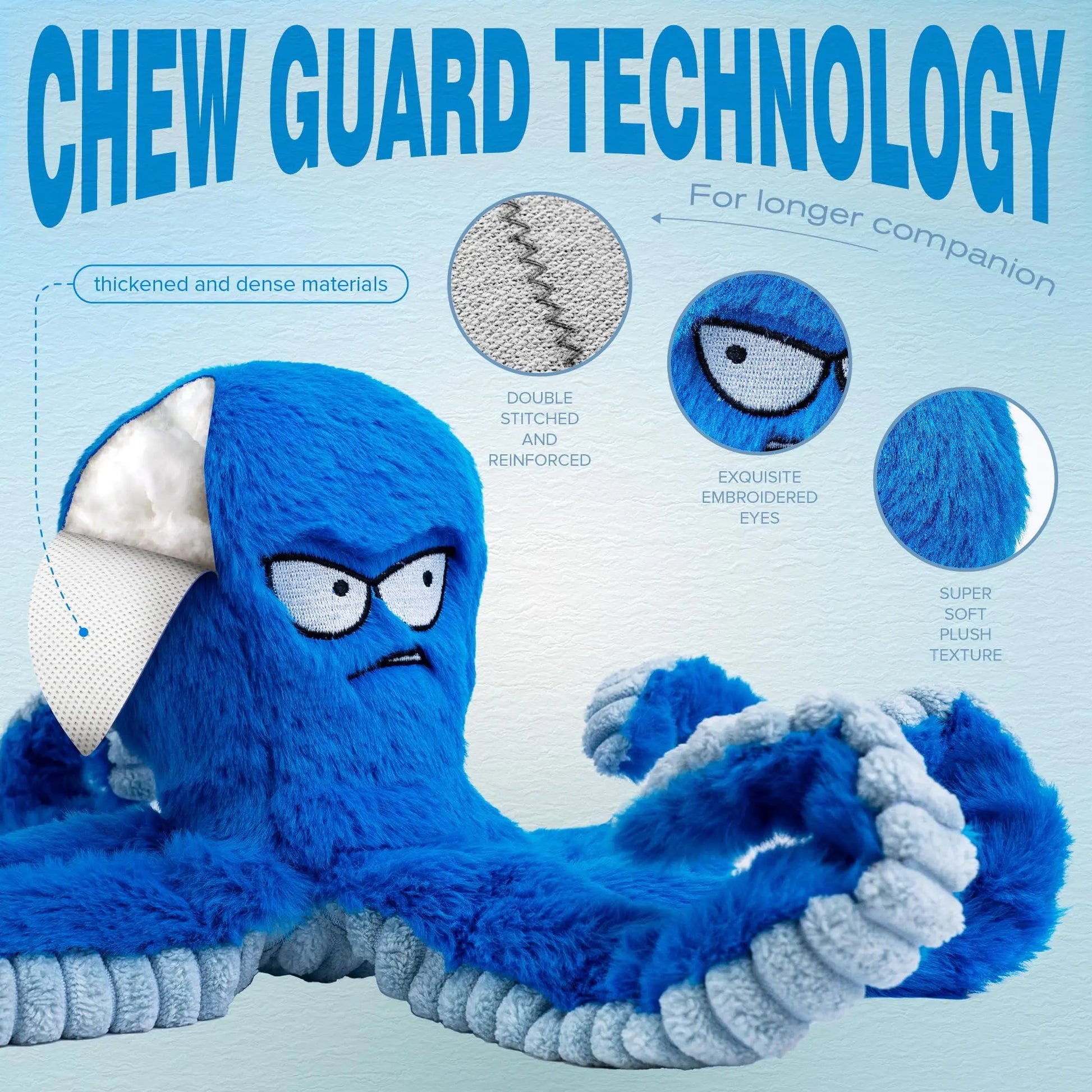 LEGEND SANDY Tough Dog Toys, Stuffed Dog Chew Toys, Large Dog Toys to Keep Them Busy, Interactive Dog Toys, Squeaky Dog Toys, Tug of War Dog Toy, Crinkle Dog Toy (Blue Octopus) - Planet First Market