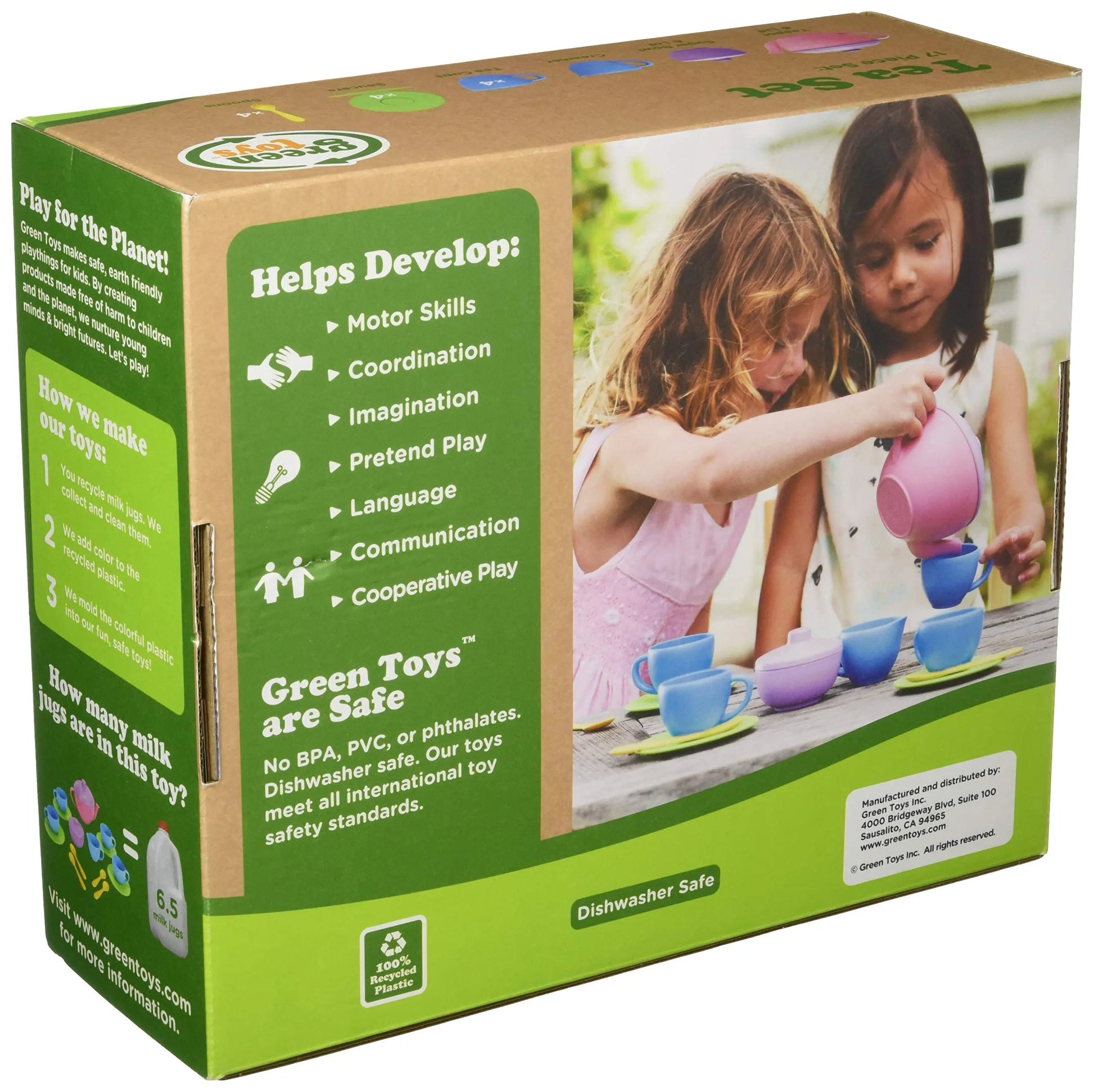 Green Toys Tea Set, Pink 4C - 17 Piece Pretend Play, Motor Skills, Language & Communication Kids Role Play Toy. No BPA, phthalates, PVC. Dishwasher Safe, Recycled Plastic, Made in USA. Green Toys