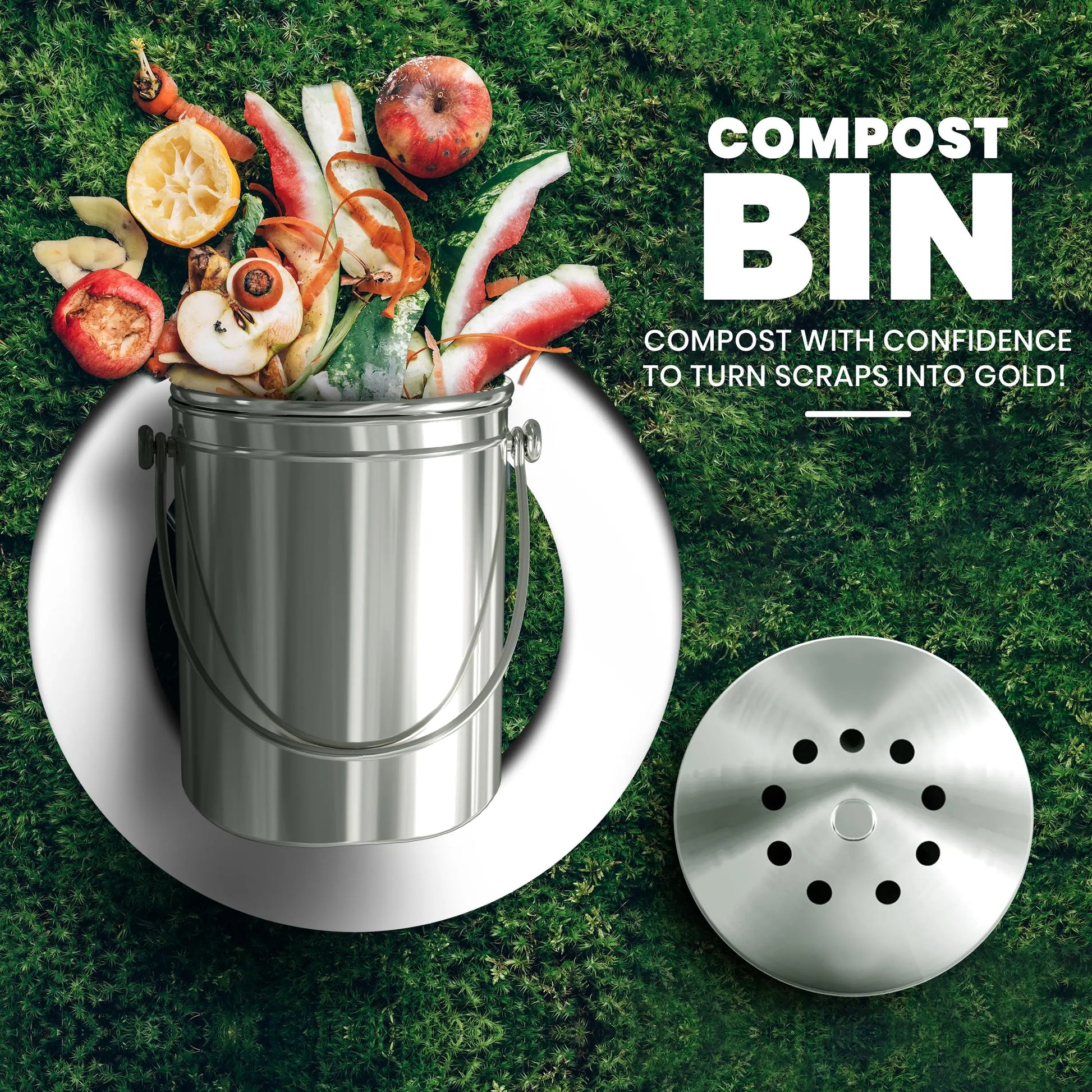 Utopia Kitchen Compost Bin for Kitchen Countertop, 1.3 Gallon Compost Bucket for Kitchen with Lid, Includes 1 Spare Charcoal Filter, Home Essentials - (Silver) - Planet First Market